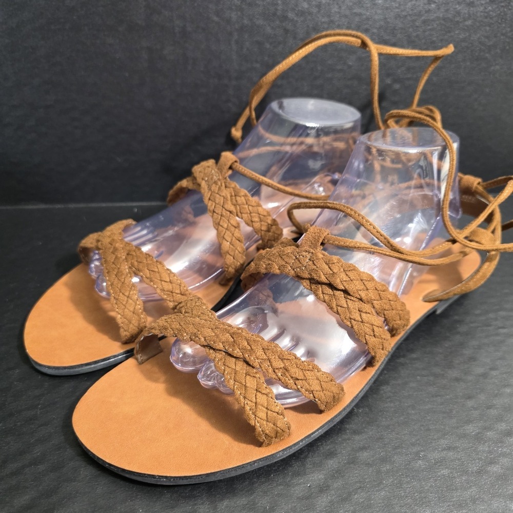BRASH Brown Gladiator Style Flat Sandals Womens Size 11 Boho Braided‎ Strappy